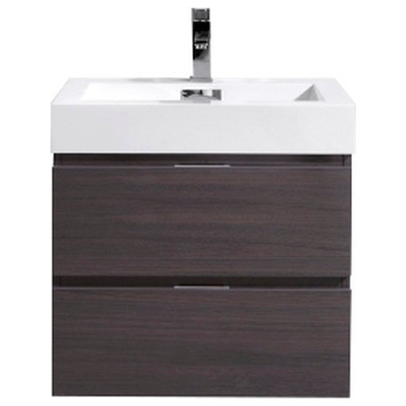 Bliss 24" Wall Mount Bathroom Vanity, High Gloss Gray Oak