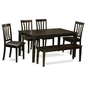 East West Furniture Capri 6-piece Wood Dining Set w/ Leather Seat in Cappuccino