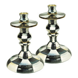 Courtly Check Enamel Small Candlesticks Set | MacKenzie-Childs - Candleholders