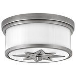 Hinkley Lighting - Hinkley Lighting Montrose 2-Light Med Flush Mount, Nickel/Etched Opal, 42801AN - Montrose boasts both artistic and traditional American appeal. Its unique decorative medallion is the star of the show in a Black, Heritage Brass or Antique Nickel finish. Etched opal glass surrounds and casts an even-glowing light.