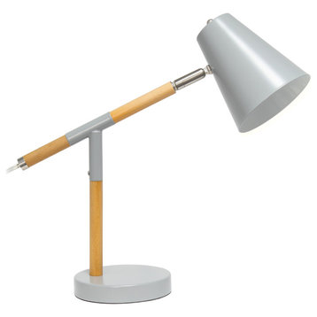 Simple Designs Gray Matte and Wooden Pivot Desk Lamp