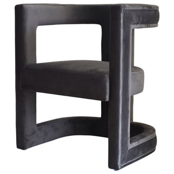 Modrest Kendra Cage-Style Back Velvet Upholstered Accent Chair in Dark Gray