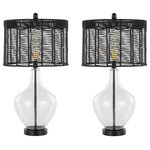 LumiSource - Jenna 26" Glass Table Lamp, Set of 2 - Add some contemporary style to your home with the Jenna Table Lamp by LumiSource. This unique lamp features a matte black rope shade that beautifully contrasts with the gold hardware accents behind the shade. The body is composed of clear seeded glass and black metal accents throughout. Illuminate your home with the Jenna Lamp today!