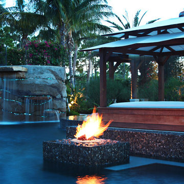 Pool Jumping Rock and Fire Feature