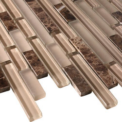 Glossy & Matte Cream with Dark Emperador Stone Random Brick Pattern Mosaic Tiles - Home Decor