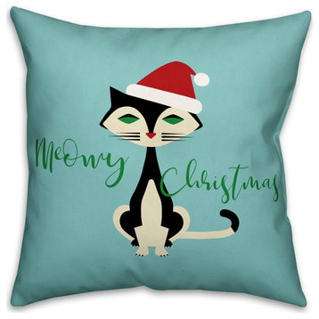 Midcentury Modern Christmas Cat 18x18 Spun Poly Pillow