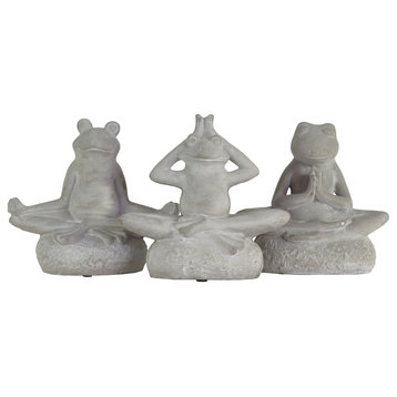 Yoga Frogs 3-Piece Cement Figurine Set, Concrete Gray