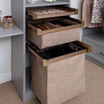 Pull-Out Divided Shelves, Jewelry Organizer and Hamper