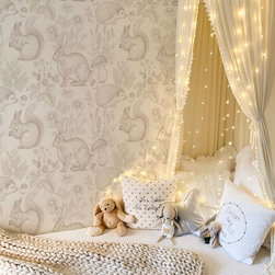 woodland creature wallpaper - beige - Wallpaper