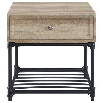 ACME Brantley End Table, Oak and Sandy Black Finish