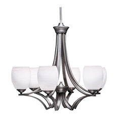 Zilo 6 Light Chandelier In Graphite, 5" White Linen Glass