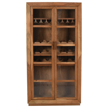 Fernious Tall Wine Cabinet, Natural Finish on Mango Solid Wood