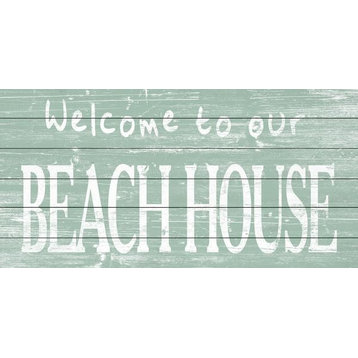 "Welcome to Our Beach II" Painting Print on White Wood, 36"x18"