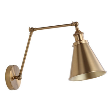 Rover 7" Adjustable Arm Metal Led Wall Sconce, Brass Gold