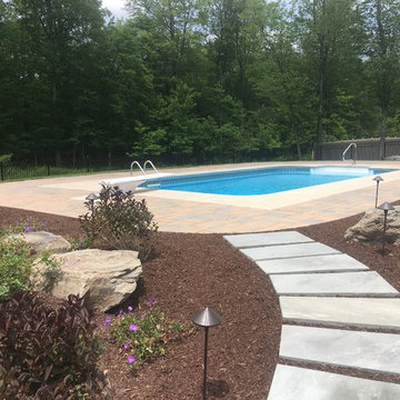 Backyard Patio & Landscape Design w/ Lighting around Pool
