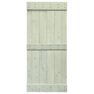 Stained Solid Pine Wood Sliding Barn Door, Sage Green, 36"x84", Mid-Bar
