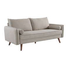 Sleek Minimalist Loveseat Grey Sturdy and Durable Double Sofa Gift 2 Pillowcases AODAILIHB Modern Fabric Upholstered Wooden 2-Seat Sofa