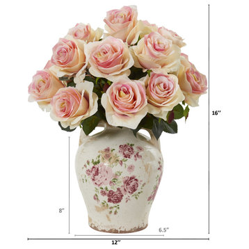 Rose Artificial Arrangement, Flower Print Jar