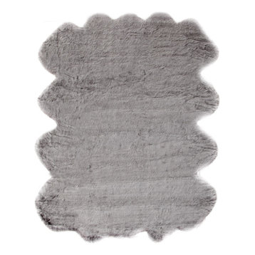 Gloss Beige Faux Fur Area Rug, Dark Gray