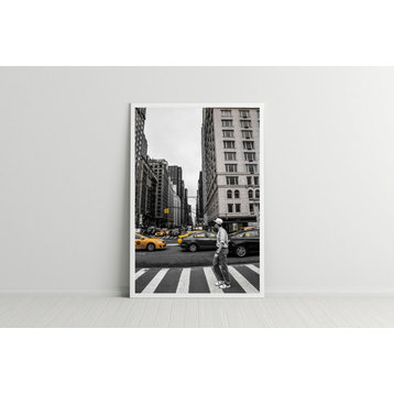 Black and White NYC Cityscape with Yellow Taxis Photography, 4"x6", Traditional Print