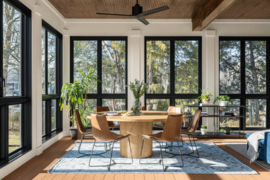 Large transitional brown floor sunroom photo in DC Metro