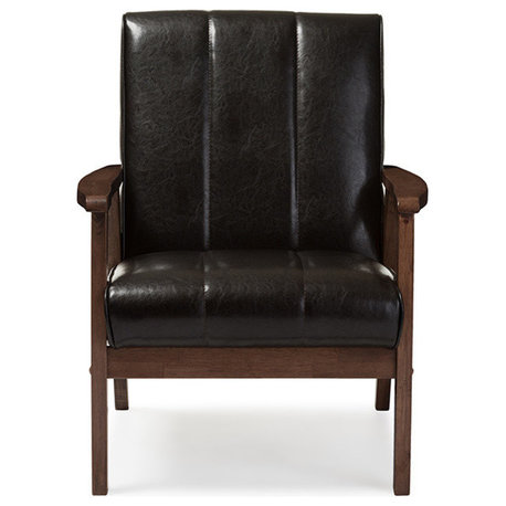 Nikko Faux Leather Wooden Lounge Chair, Dark Brown