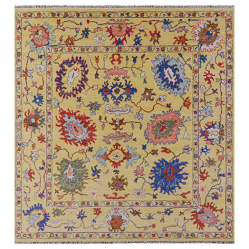 9' Square Handmade Turkish Oushak Wool Rug - Q13586