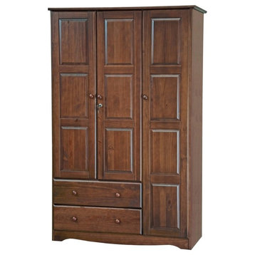 100% Solid Wood 3-Door Grand Armoire With Lock, Mocha
