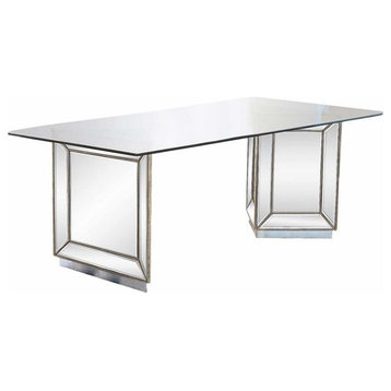 Best Master Nicolette 96" Solid Wood Dining Table in Mirrored Silver