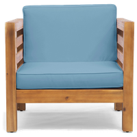 Louise Outdoor Acacia Wood Club Chair With Cushion, Blue