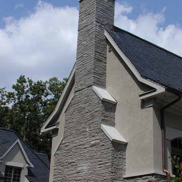 Silver Lake Ashlar Strip Fireplace with Blue Limestone Caps