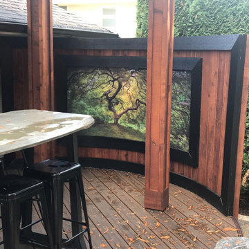 Curved Privacy Backdrop Wall with Curved Garden Art Installations
