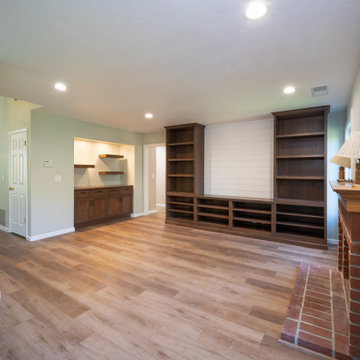 Custom Cherry wood dry bar and built-in bookcase from Crystal Cabinet Works