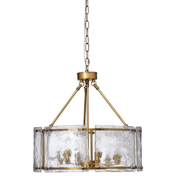 Elegant Textured Glass Slab Panel Round Chandelier Antiqued Brass 22 in 6 Light