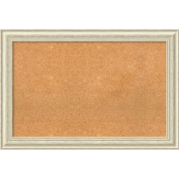 Framed Cork Board, Country White Wash Wood, 36x24