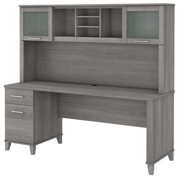 Somerset 72" Office Desk With Hutch, Platinum Gray