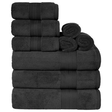 9 Piece Luxury Cotton Face Hand Bath Towel Set, Black