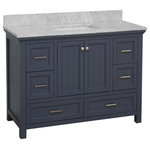 Kitchen Bath Collection - Paige 48" Bathroom Vanity, Marine Gray, Carrara Marble - The Paige: beadboard styling for the modern bathroom. The decorative wood paneling adds a subtle beachy flair that's hard to resist!