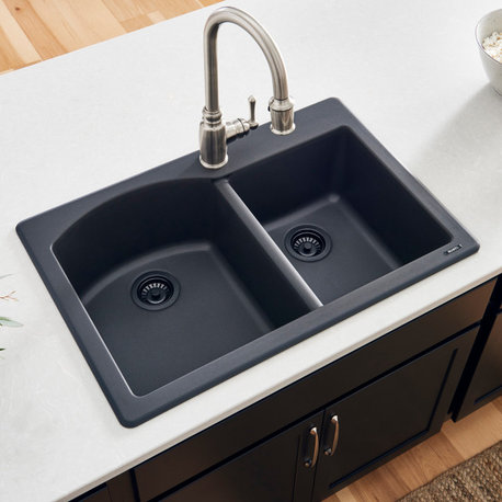 Ruvati 33" Dual-Mount Granite Composite Kitchen Sink, RVG1344BK