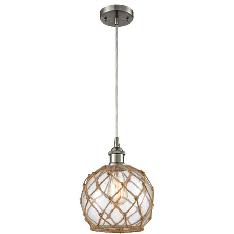 Ballston Farmhouse Rope 1 Light Mini Pendant, Brushed Satin Nickel, Clear Glass