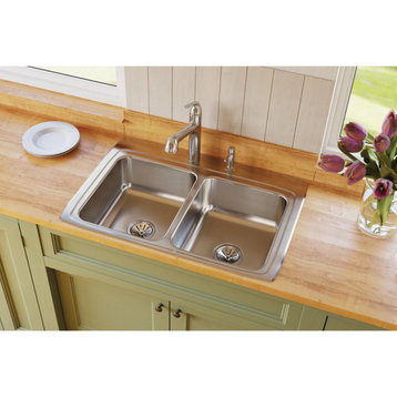 LR33224 Lustertone Classic Stainless Steel 33" x 22" Double Bowl Drop-in Sink