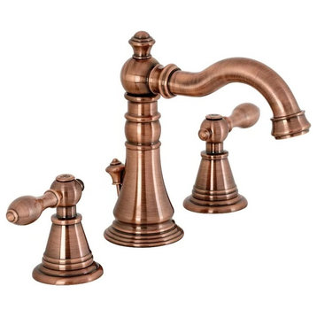 Widespread Bathroom Sink Faucet, English Classic With 2 Lever Handles, Copper