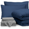 Bare Home 7-Piece Queen, King & Cal King Bed-in-a-Bag, Dark Blue, Light Gray, Qu