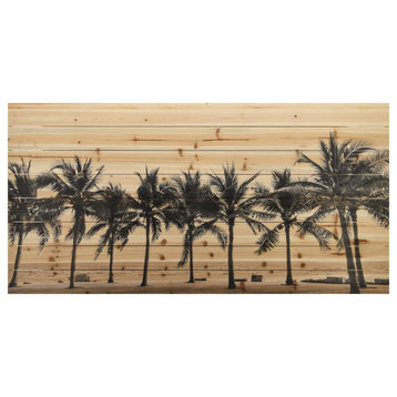 "Solitary Beach" Palm Trees Wall Art Giclee Printed On Solid Fir Wood Planks