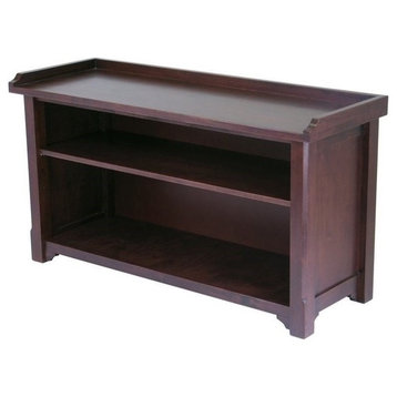Pemberly Row Transitional Solid Wood Storage Bench in Antique Walnut