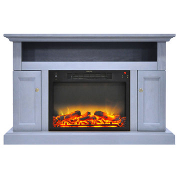 Electric Fireplace With Log Insert and 47" Entertainment Stand, Slate Blue