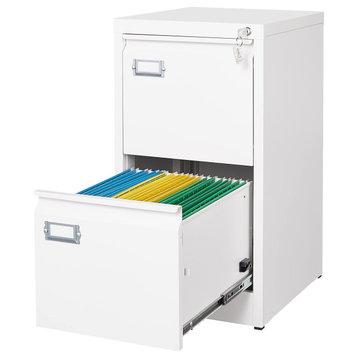 Small Metal Filing Cabinet, Lockable Storage Cabinet, White, 2 Drawers