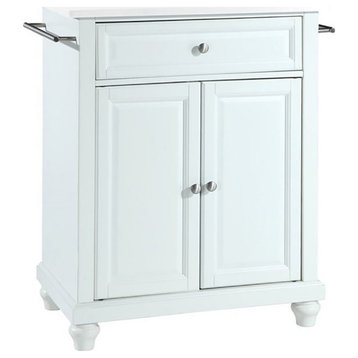 Pemberly Row Wood/Steel Portable Kitchen Island in White/Chrome