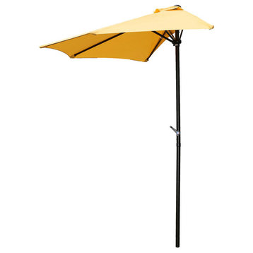 9' Half Round Vented Patio Wall Umbrella With Aluminum Pole-Bronze/Lemon yellow