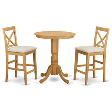 Pub Set, Round Table With Pedestal Base & Crossed Back Chairs, Oak/Grain